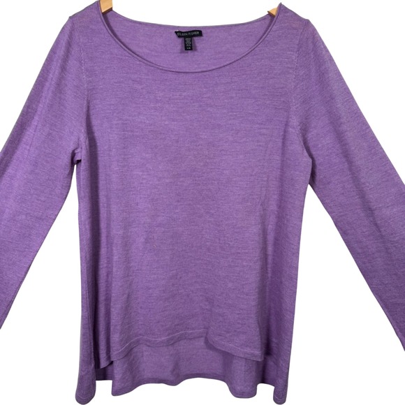 EILEEN FISHER Sweater Large Lavender Merino Wool Scoop Neck Long Sleeve Hi - Picture 2 of 7